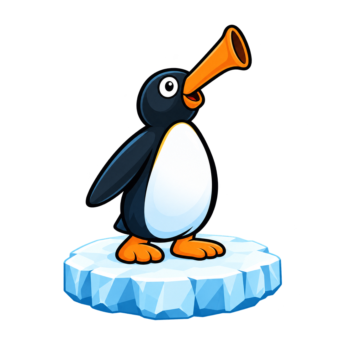 A penguin on an ice floe shouting noot noot